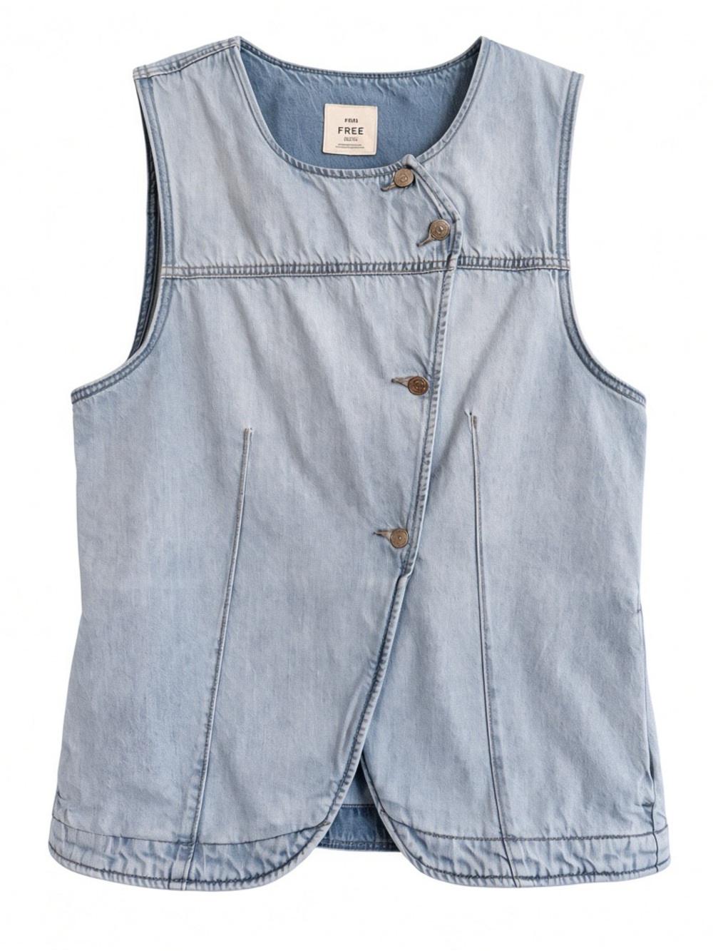 Free People We The Free Denim Vest XL Asymmetric Boho Coastal Cowgirl Grunge Top